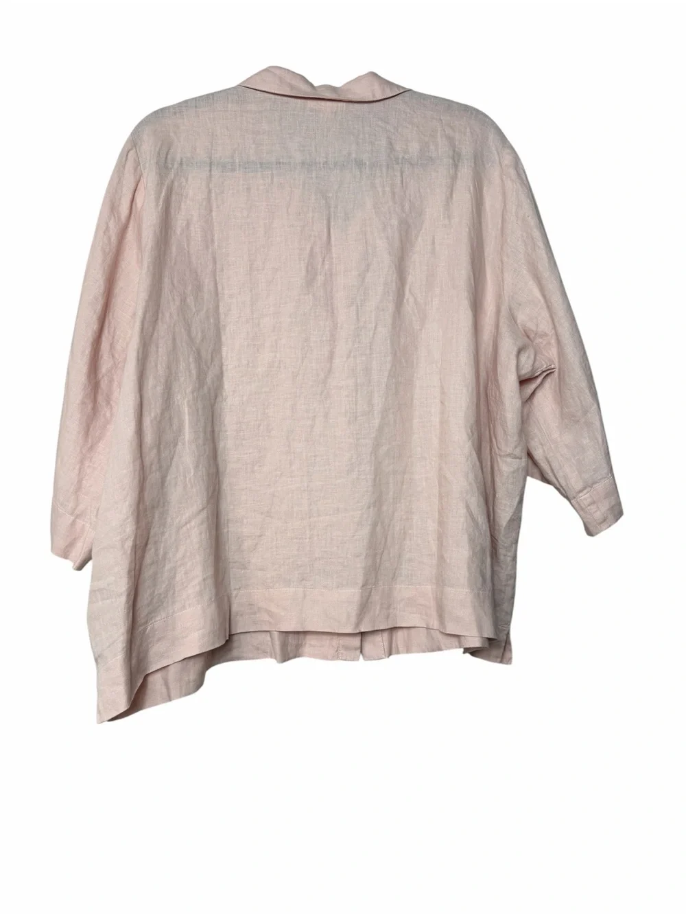 Eileen Fisher System Organic Linen Elbow Sleeve Shirt Size XL Pink Boxy Button